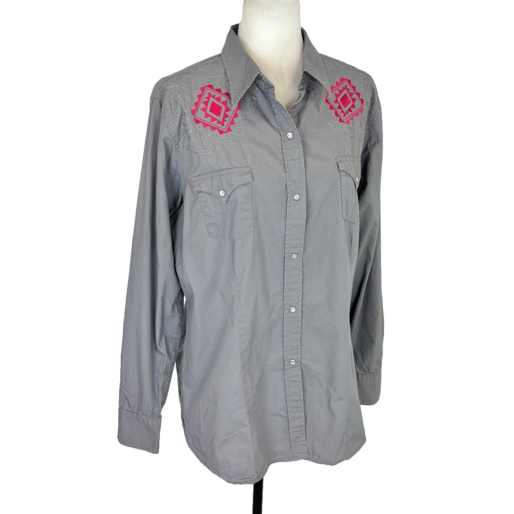 Roper grey embroidered Western shirt